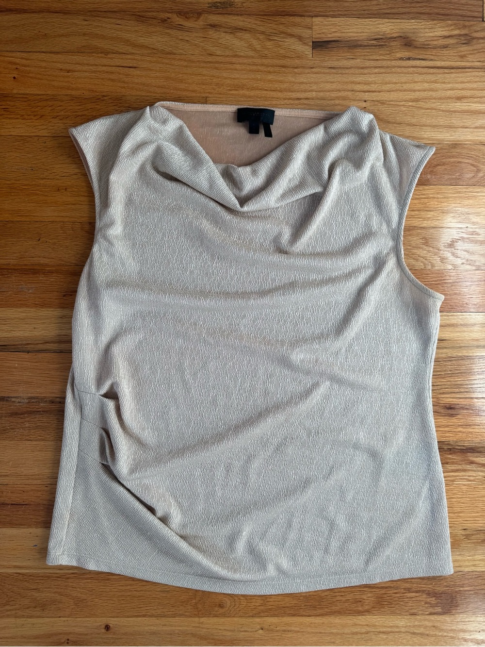 Sleeveless Beige Ruched Cowl Neck blouse Top - Cream